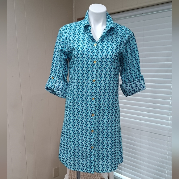 HELEN JON 100% Cotton Women's Shirt Dress Cover-Up Gold Button Closure Sz S - Picture 1 of 9